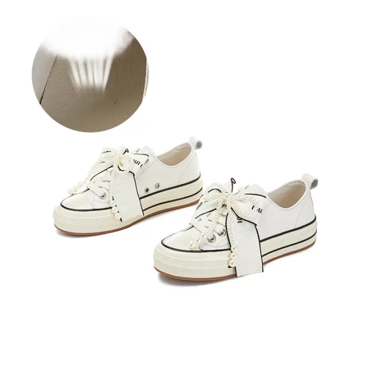 Primera capa de cuero de vaca pequeños zapatos blancos nuevo arco solo zapatos casual versátil zapatos de los niños de la plataforma zapatos de las mujeres - 1
