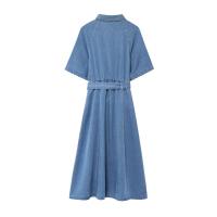 Vestido vaquero largo BUNO para mujer, primavera 2025, nuevo estilo elegante, cintura con correa, cuello camisero, trompeta. - details 2