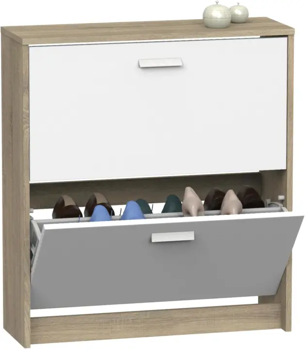 PITARCH |   Zapatero Recibidor Mueble Auxiliar Estrecho 2 Puertas para Entrada Blanco, 12 Pares de Zapatos, 82x74x25cm, Colección Tibet - 1