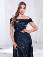 Corpiño elegante de noche con deslumbrantes lentejuelas sin hombros, faldas desmontables, vestido de fiesta largo hasta el suelo. - details 7