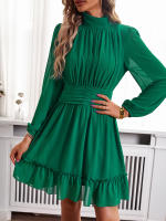 Vestido corto rosa de cintura alta con volantes para mujer, minivestido informal con manga abullonada, cintura anudada, 2024 - details 22
