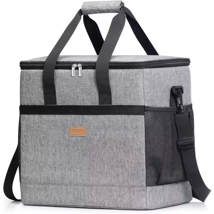 Portatil 40L, Bolsa Termica Grande, Cooler Bag Plegable, Bolsa Nevera Porta Alimentos para Hombre Mujer Infantil, Porta Alimentos para Playa, Picnic, Camping, Barbacoa, Gris - 1