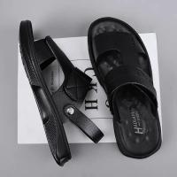 2025 nuevas sandalias de piel de vaca de primera capa zapatos de playa de cuero transpirable para hombres casual suela suave de mediana edad y ancianos papá zapatos de los hombres. - details 13