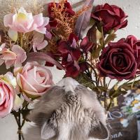 DIY decoración de jarrón, ramo de rosas artificiales de tacto Real, elegantes flores de rosas de seda hechas a mano, plantas falsas de lujo para sala de estar y escritorio - details 12
