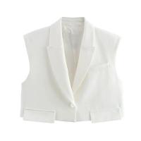 OUWU-Novedad de pantalones largos blancos Wo, Chaqueta corta sin mangas con solapa, Tops, Pantalones de pierna ancha, Conjuntos de 2 piezas, Tres conjuntos elegantes para - details 0