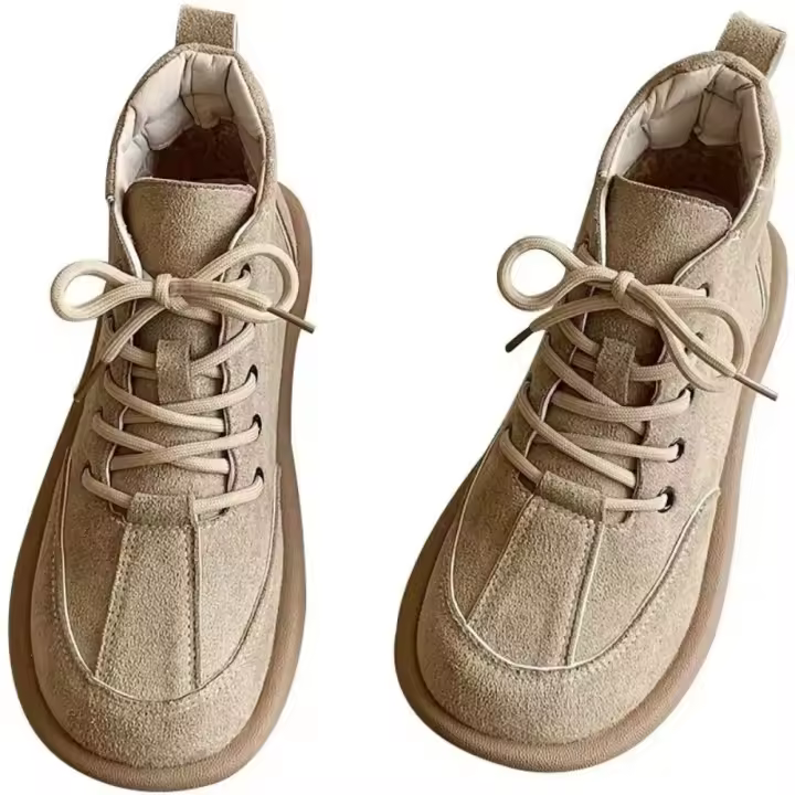 Mori-Botas cortas planas hechas a mano para mujer, botines cálidos de felpa, fondo suave, informales, Otoño e Invierno - 1