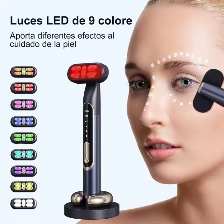 Varita de Masaje Ocular con 9 Colores de Luz LED para Antienvejecimiento, Cuidado de la Piel, Base de Carga Inalámbrica - 1