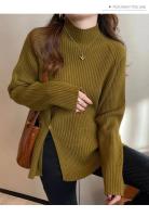 Suéter Elegante para Mujer 2025 Cuello Alto, Estilo Informal, Otoño-Invierno, Botón de Horquilla Dividido, Top de Punto Ajustado, Suaves - details 7