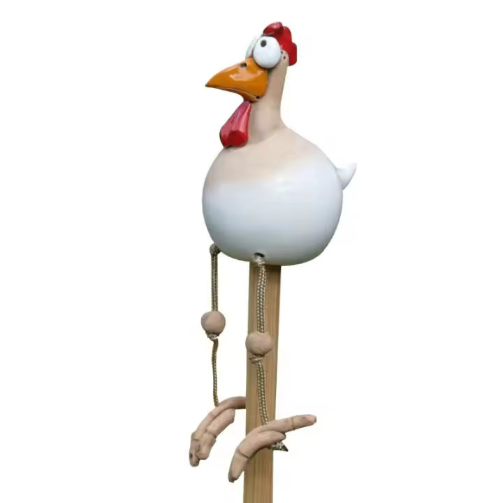Estatua de Resina de Pollo con Ojos Grandes Adorno de Valla de Jardín Arte de Carpintería Única - 1