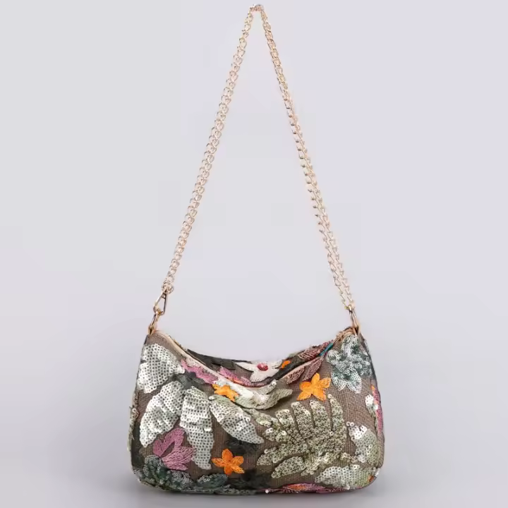 Lentejuelas Bordado Floral Cadena Señoras Bolsa de Hombro, Moda Mujeres Bolsas, Primavera y Verano Crossbody Bolsas - 1