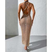 Vestido informal semitransparente de punto para mujer, vacaciones en la playa, estilo europeo, sin mangas, con espalda abierta - details 7