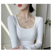 Modal nuevo versátil y delgado básico cuello cuadrado con rosca en el exterior camisa de manga larga Tops para mujer camiseta - details 12