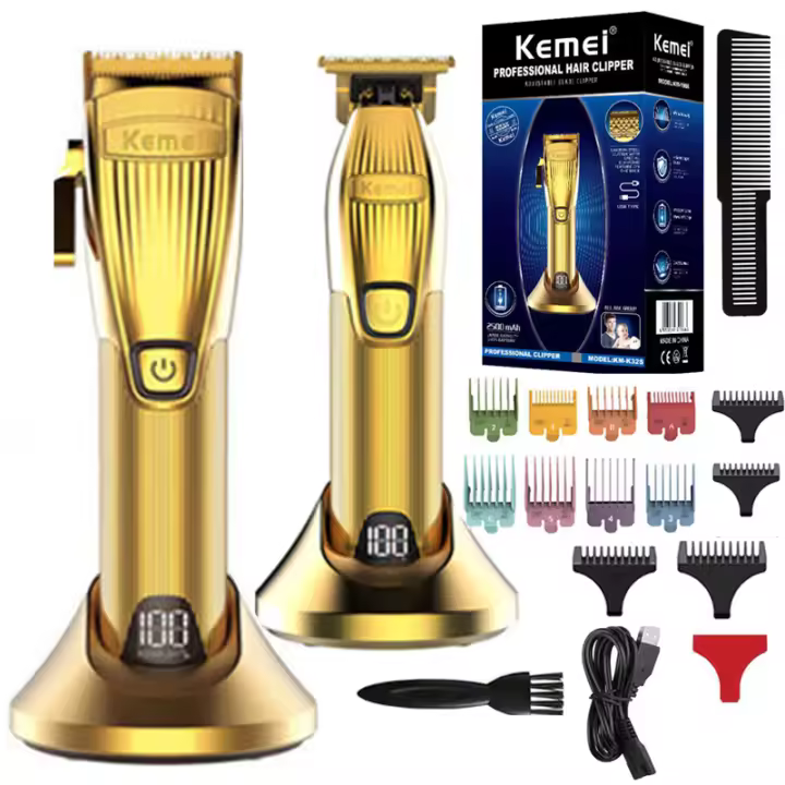 Cortadora de pelo profesional Original para hombres, recortadora de barba eléctrica, cortadora recargable, juego de máquina de corte de pelo - 1