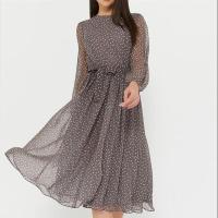 Vestido midi bohemio de gasa con estampado floral, cintura elástica, cuello redondo, informal, para fiesta de verano - details 1