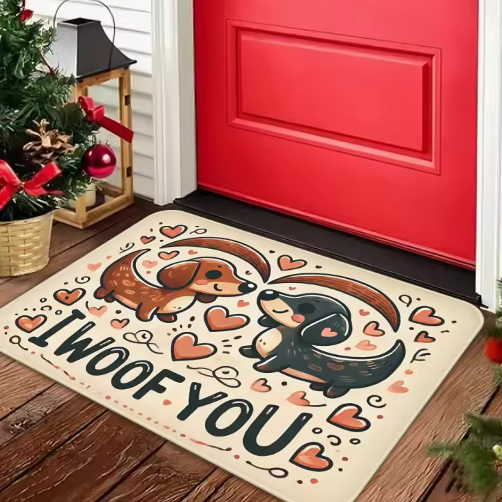 Alfombra de Flanela Absorbente Temática de Amor Dachshund 40*60cm Antideslizante para Sala de Estar, Cocina, Habitación de Lavandería - 1