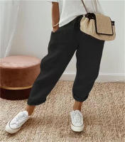 Pantalones elásticos casuales para mujer con bolsillos de lino y algodón - details 10