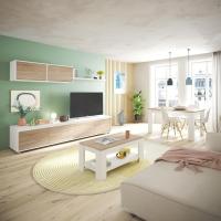 Conjunto Reversible de Salón, Mueble de TV, Módulos de Comedor, Modelo Arlet, Acabado en Blanco Artik y Roble Canadiense, Medidas: 200 cm (Largo) x 41 cm (Fondo) 43 cm (Alto) - details 1
