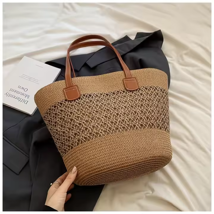 Bolso de Paja para Vacaciones de Verano en la Playa 2025 Nuevo Estilo Tejido de Gran Capacidad Bolso de Hombro para Playa Bolso de Mano Moderno y a la Moda - 1