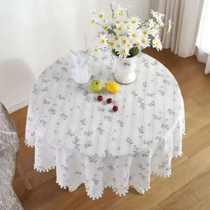 Mantel circular de algodón con borlas, decoración de cocina, comedor y mesa usada, con tapa circular para piscinas - 1