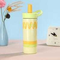 Taza aislada de acero inoxidable portátil de 600ml, taza con pajita de dopamina a prueba de fugas con asa, termo, botella de agua para actividades al aire libre - details 3