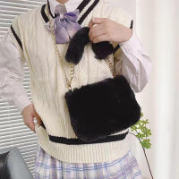 Bolso de mano de felpa con cadena pequeña, bandolera cuadrada de piel sintética, bolso de hombro esponjoso y cálido para compras, Otoño e Invierno - details 8