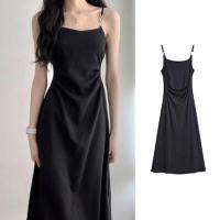 Vestido Negro con cuello Halter para Niños, Moda De Verano, Cierre De Cintura, Temperamento brillante, Hepburn, Viento, Pequeño - details 4