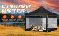SucceBuy Carpa con dosel emergente de 10x10 pies, cenador para patio al aire libre, resistente a los rayos UV, impermeable, refugio instantáneo con paredes laterales extraíbles - details 0
