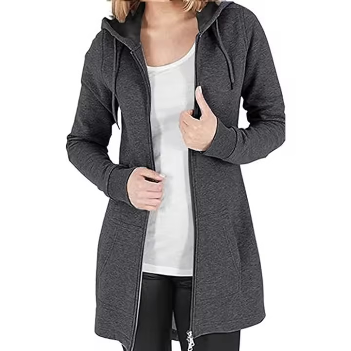 Sudadera Larga con Capucha para Mujer Sudadera de Color Sólido, Sudadera de Manga Larga con Dos Bolsillos, Sudadera para Otoño e Invierno - 1