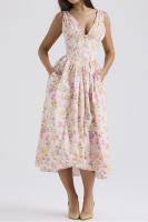 2025 nuevos modelos de primavera y verano, vestido de tirantes ajustado, vestido de temperamento con cuello en V estampado informal europeo y americano - details 2