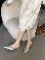 Diamante de imitación francés con zapatillas geniales tacón grueso cabeza puntiaguda bolsa cabeza media zapatillas tacones altos - details 25