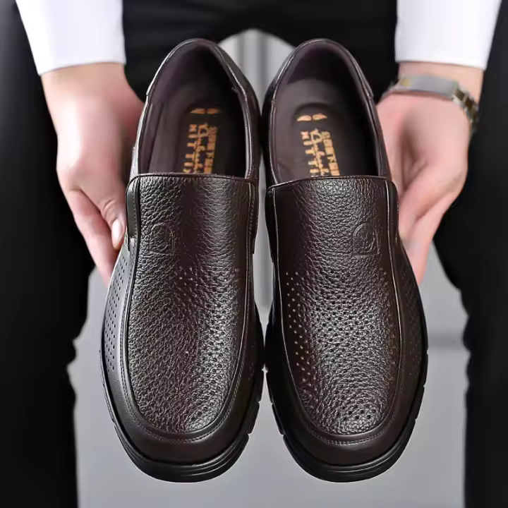 Zapatos hechos a mano de cuero genuino, zapatos informales para hombres, zapatos para caminar con plataforma plana, calzado para exteriores, mocasines, zapatillas transpirables - 1