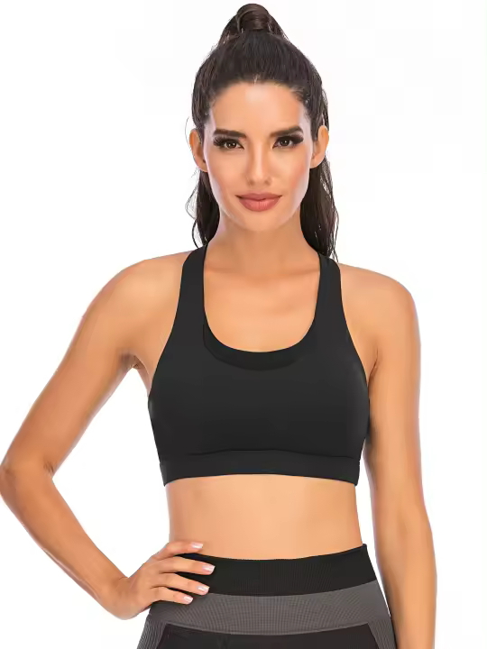 Tops cortos cruzados para mujer, camisa deportiva negra de manga corta para Yoga - 1