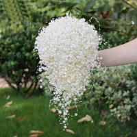 Ramo de novia hecho a mano, flor de boda, perlas completas, marfil y blanco, 100% - details 6