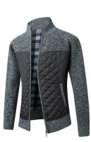 Chaqueta de otoño e invierno ajustada con cuello levantado y cremallera para hombre, chaqueta gruesa y cálida de color sólido, suéter para hombre - details 5