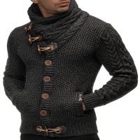 Suéter de punto tipo cárdigan de un solo pecho con cuello alto para hombre, para otoño e invierno - details 9