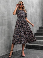 Vestido de mujer, novedad de verano 2025, vestido de longitud media acampanado a la moda con cintura alta y flores redondas para mujer - details 46