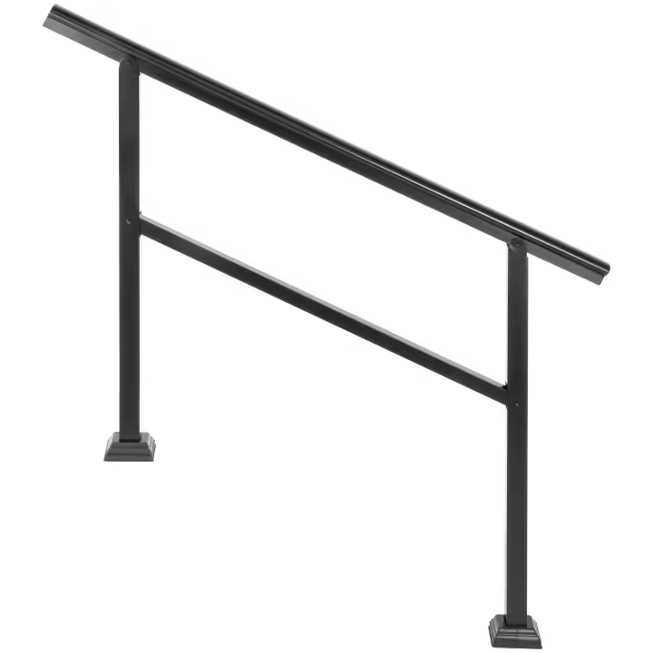 SucceBuy Barandilla para escaleras para exteriores, 48 x 35,5 pulgadas, aluminio, ajustable, 0-45 grados, color negro - 1