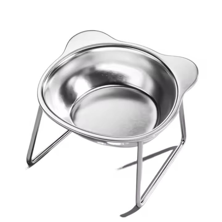 Cuenco para gatos de acero inoxidable resistente a caídas, protección cervical, cuenco elevado antivuelco para comida para gatos 15 ° Ángulo inclinado con soporte - 1