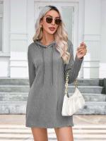 Vestido con capucha de punto de manga larga para mujer, - details 8