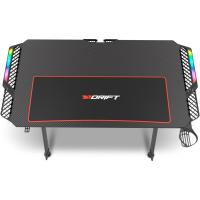 Mesa Gaming con Tablero con Acabado en Fibra de Carbono Cubierto por una Alfombrilla Full Size, Soporte para Tazas y Auriculares, Patas Regulables, Color Negro - details 23