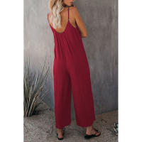 Mono informal de verano sin mangas con pernera ancha para mujer, pantalones de color liso con peto, mono culotte con bolsillos - details 8