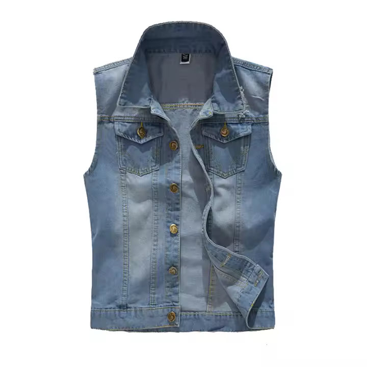 Chalecos vaqueros rasgados para hombre, ropa sin mangas, estilo retro, algodón, otoño - 1