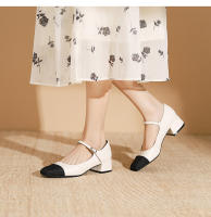 Zapatos de tacón grueso con boca baja y punta cuadrada Xiaoxiangfeng - details 10