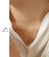 Nuevo collar con colgante en forma de sobre, joyería de lujo chapada en oro con incrustaciones de circonita cuadrada - details 3