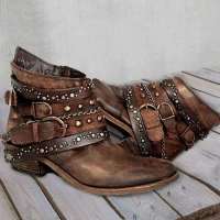 Zapatos de mujer Retro británico Otoño e Invierno tacón grueso zapatos de cuero de gran tamaño botas de mujer de tubo corto - details 0