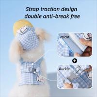Conjunto de arnés ajustable para perro, suave con cuerda de tracción, cuerda para caminar para perro, patrón a cuadros, chaleco transpirable para perro, arnés para exteriores - details 6