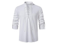 Camisas de lino y algodón para hombre con cuello mandarín, manga larga, estilo cómodo para otoño-primavera - details 4
