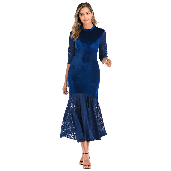 Vestido adelgazante de Color sólido con encaje de terciopelo nuevo otoño 2025 para mujer - 1