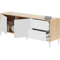 Modulo de TV 2 Puertas y 2 Cajones, Mueble TV, Modelo Brooklyn, Acabado en Roble Canadiense y Blanco Artik, Medidas: 130 cm (Ancho) x 47 cm (Alto) x 41 cm (Fondo) - details 6