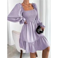Vestido elegante de moda con cuello cuadrado largo y manga sólida para mujer - details 17